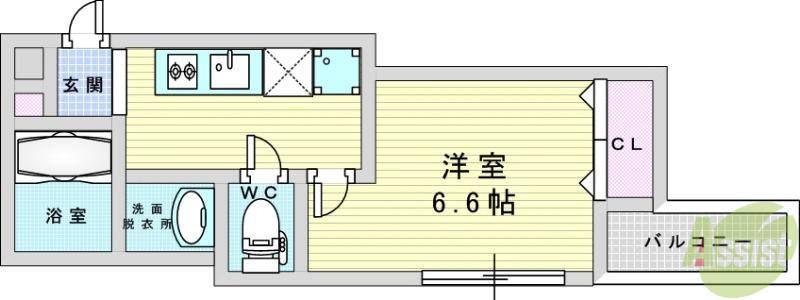 ALEGRIA加島(1K/1階)の間取り写真