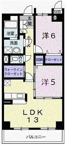 エクセレントヒルII(2LDK/2階)の間取り写真