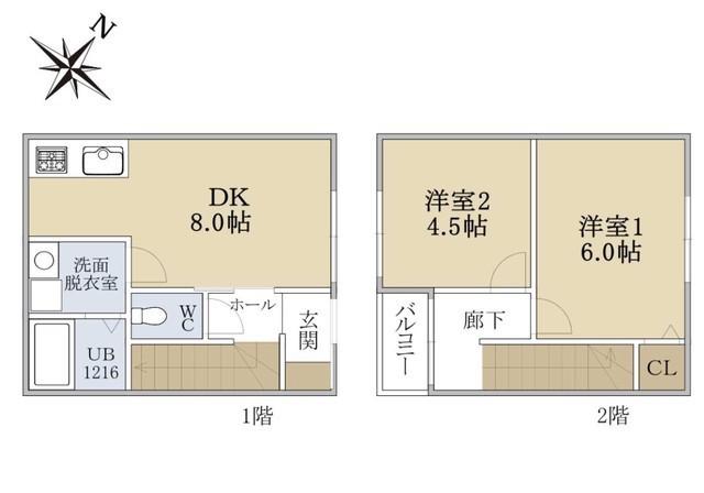 長田区房王寺町3丁目アパート(2DK/1階)の間取り写真