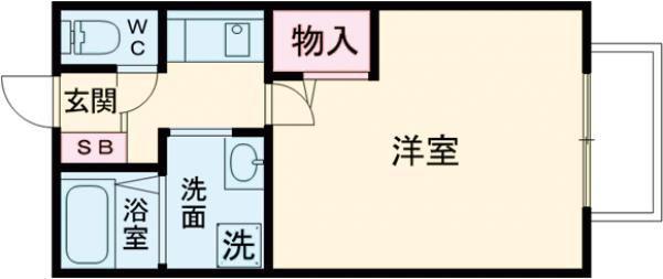セジュールZENZO B棟(1K/1階)の間取り写真