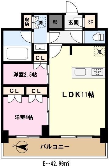 ライムレジデンスカワグチイースト(2LDK/9階)の間取り写真