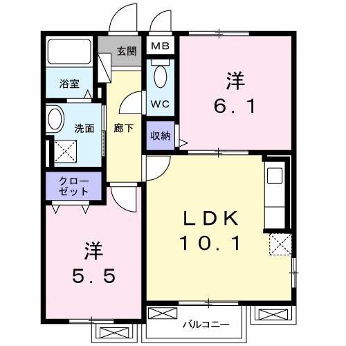 ディア コート(2LDK/2階)の間取り写真