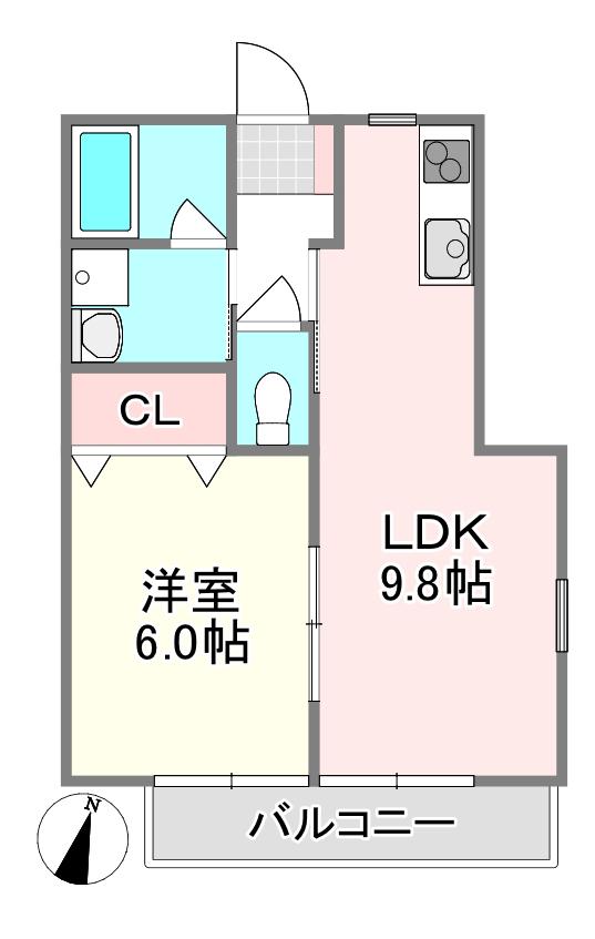 ソリッドリファイン草加新田サウス(1LDK/2階)の間取り写真