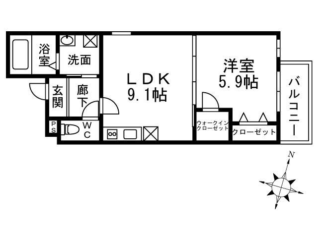 チェリーブロッサムV番館(1LDK/2階)の間取り写真