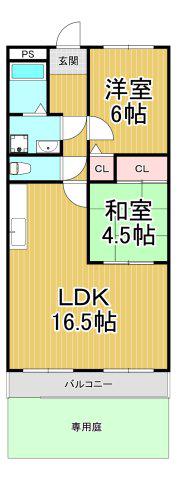 エスペランス鹿陽(2LDK/1階)の間取り写真