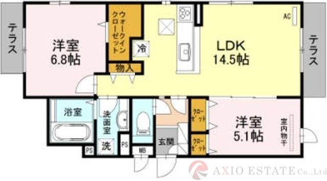 イー・ヒローズ(2LDK/1階)の間取り写真