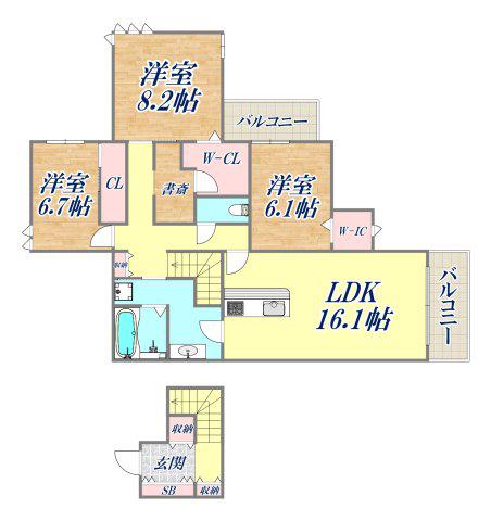 D-ROOM中州(3LDK/2階)の間取り写真
