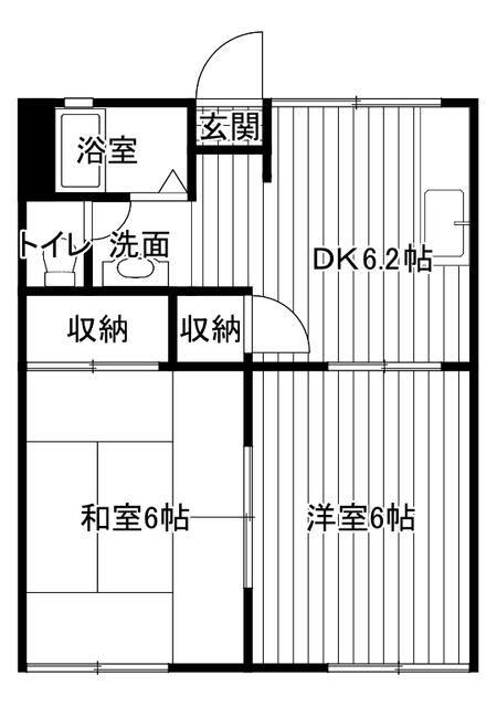 クリアスカイ湘南西富(2DK/1階)の間取り写真