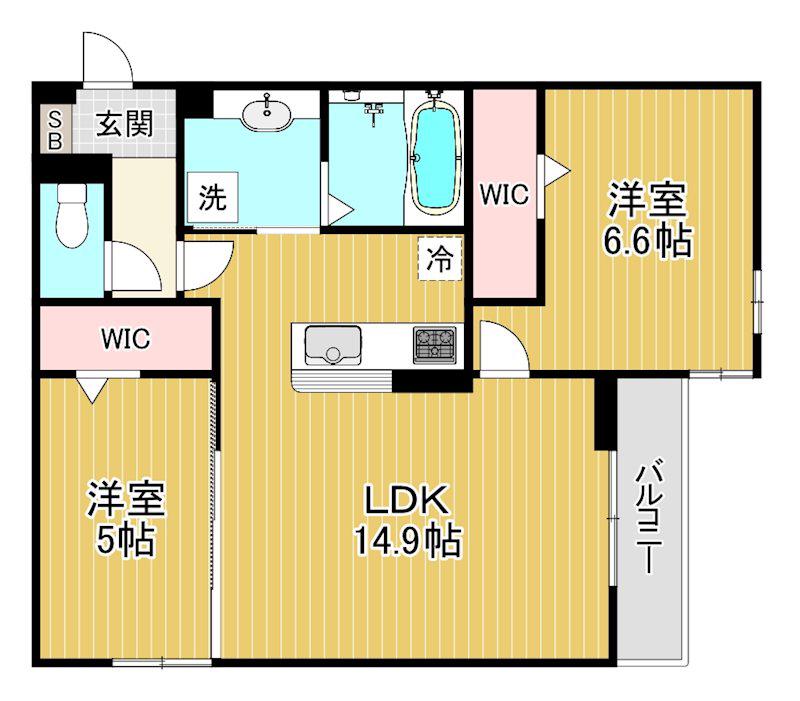 栗東市綣9丁目共同(2LDK/1階)の間取り写真