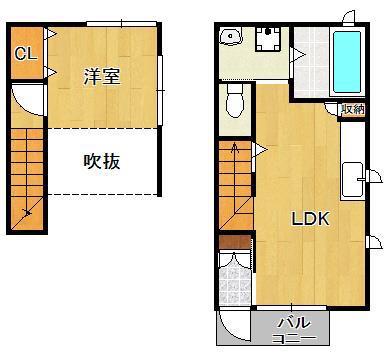 シアハウス木屋瀬(1LDK/1階)の間取り写真