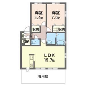 ソレイユB(2LDK/1階)の間取り写真