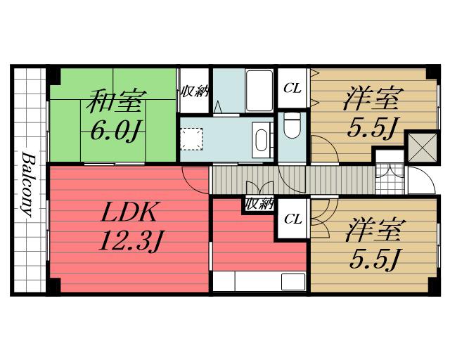 ヴェルベデーレ西志津(3LDK/1階)の間取り写真