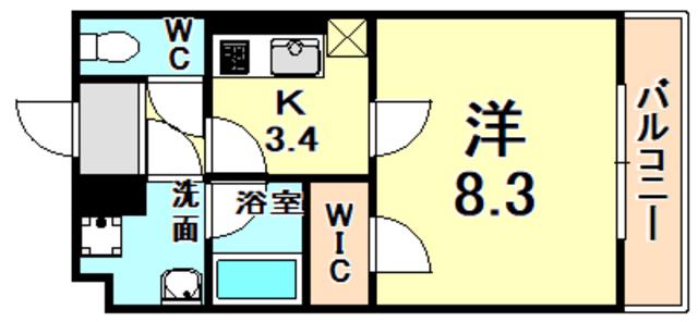 SAIEN西宮(1K/3階)の間取り写真