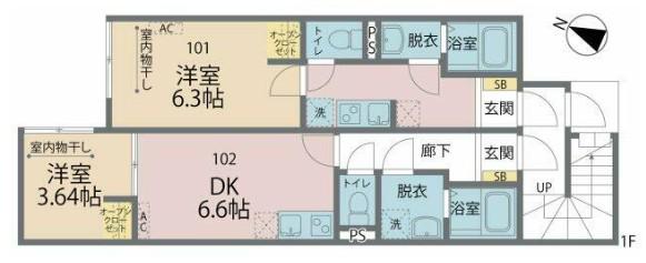 カインドネス南浦和(1K/1階)の間取り写真