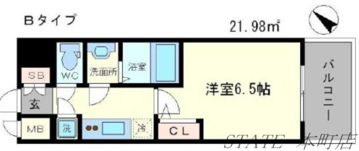 エスリード江戸堀(1K/4階)の間取り写真