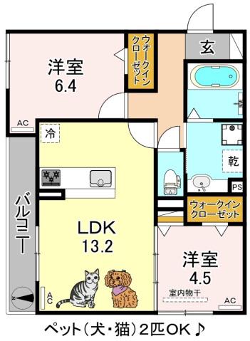 パサログランデ背戸口(2LDK/2階)の間取り写真