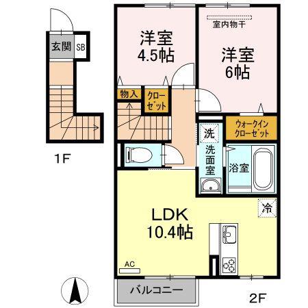 フルーレ下中野(2LDK/2階)の間取り写真