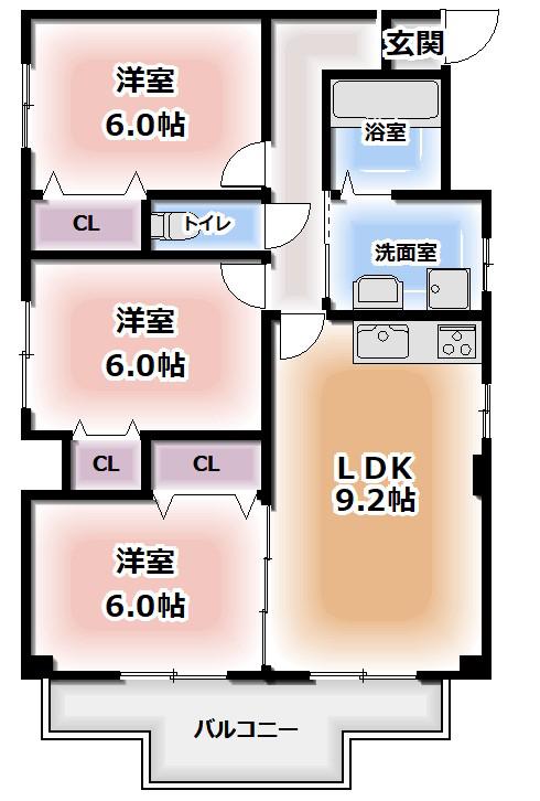 プリムール(3LDK/6階)の間取り写真
