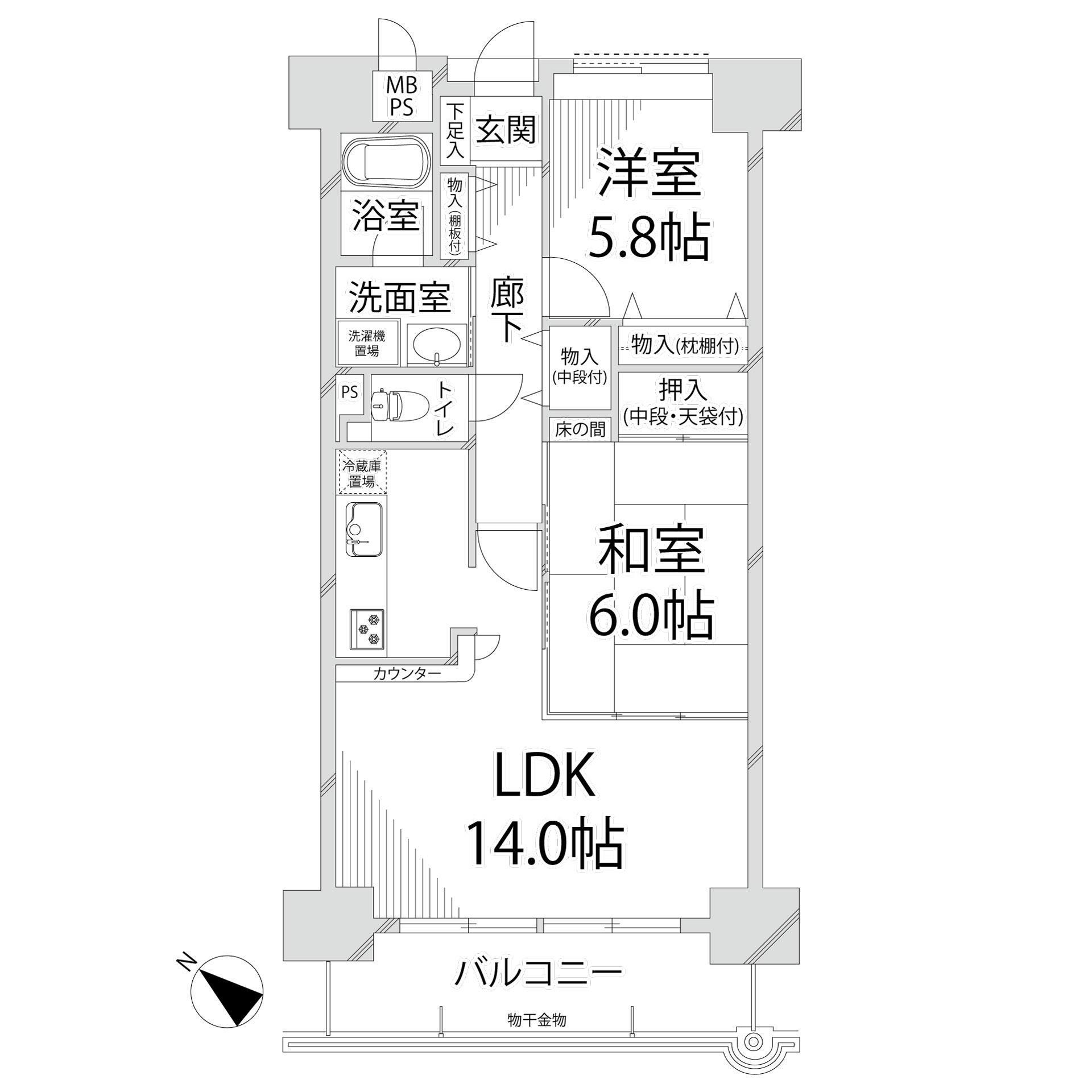 ライオンズマンション姫路東今宿(2LDK/13階)の間取り写真