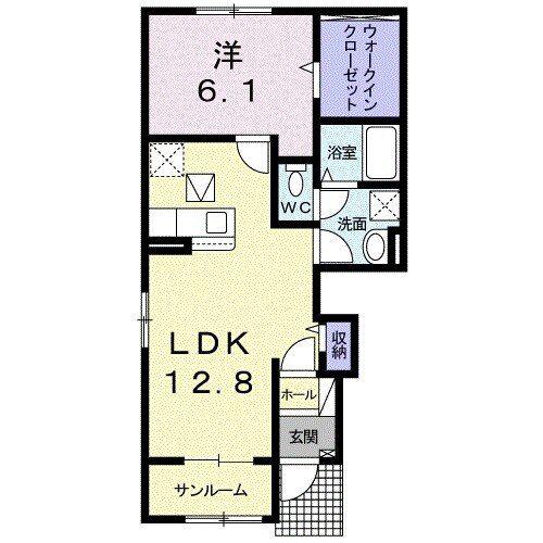 サン・フラワー 多肥B(1LDK/1階)の間取り写真