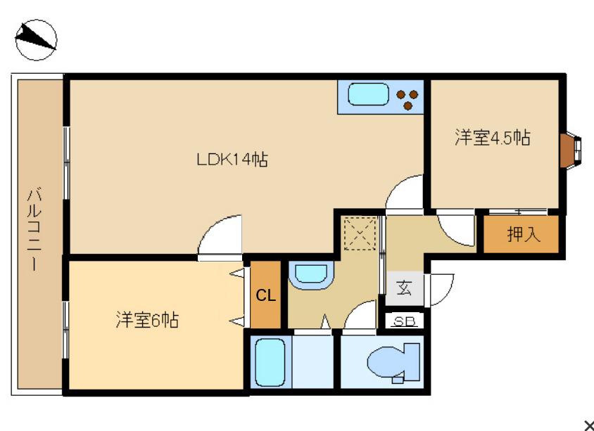 アペレイト赤山II(2LDK/2階)の間取り写真