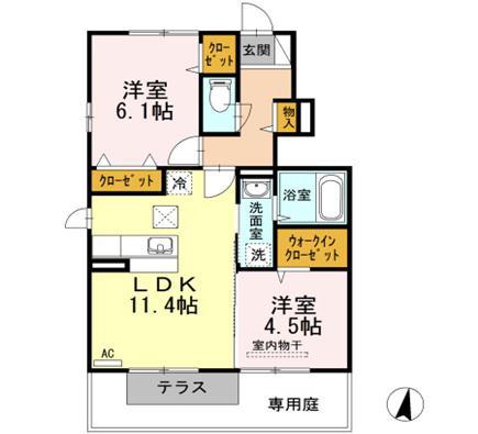 オネスト上林 B棟(2LDK/1階)の間取り写真
