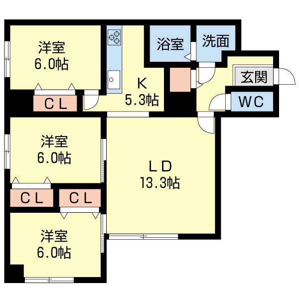 アーバンヴェール参号館(3LDK/2階)の間取り写真