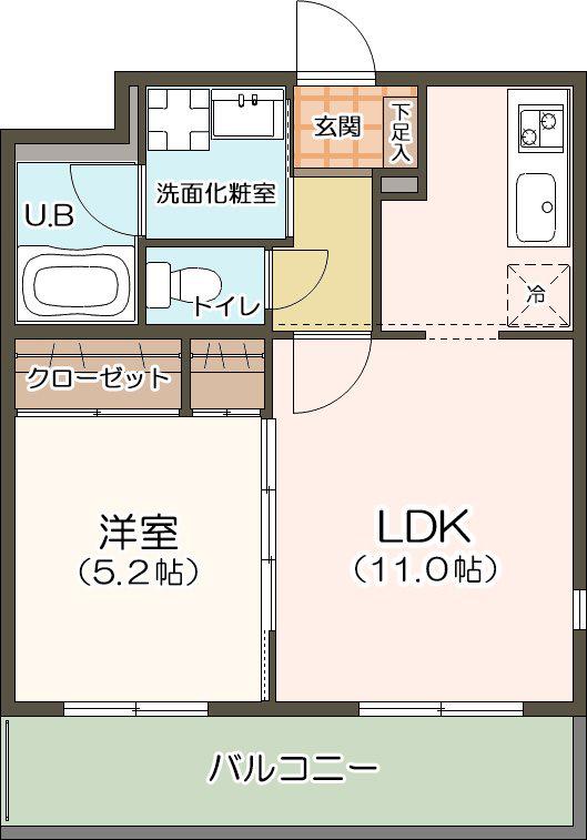 南茨木 BERGE(1LDK/1階)の間取り写真
