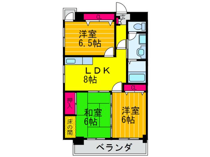 シャルム浜町(3LDK/6階)の間取り写真