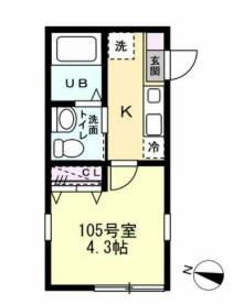 ベイルーム東白楽(1K/1階)の間取り写真