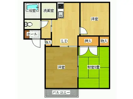 ファミール富岡A棟(3DK/1階)の間取り写真