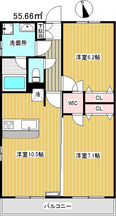 ブランシュール(2LDK/2階)の間取り写真