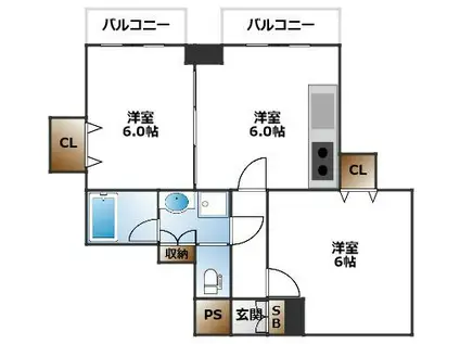 CITY SPIRE難波プレミア(2DK/2階)の間取り写真