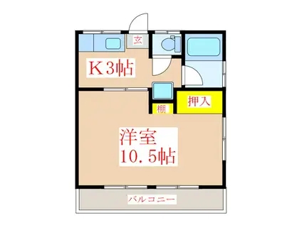 ソレイユ住吉A(1K/2階)の間取り写真