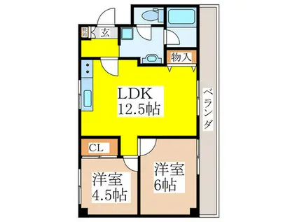 大関山ハイツ(2LDK/5階)の間取り写真