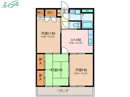 グランホワイエシャトレA(3DK/3階)の間取り写真