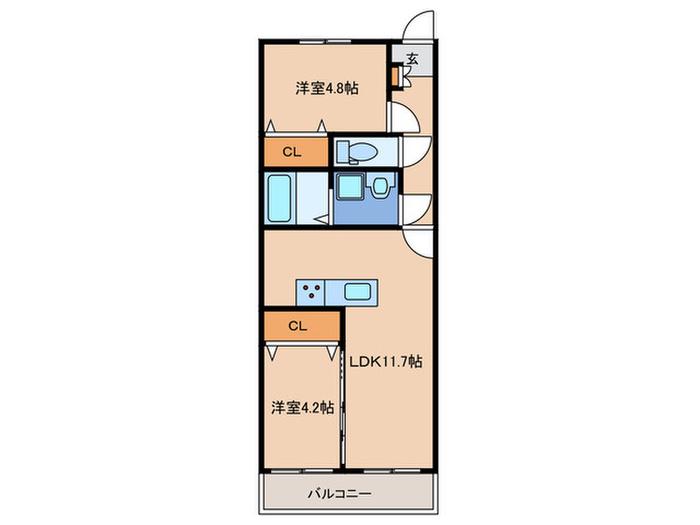 NEOS KASHII(2LDK/1階)の間取り写真