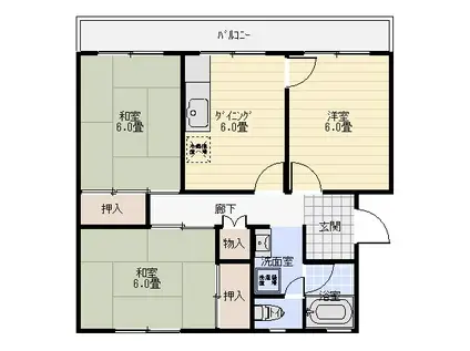 タウンハイツ白鍬(3DK/2階)の間取り写真