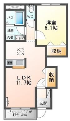 オレンジコート(1LDK/1階)の間取り写真