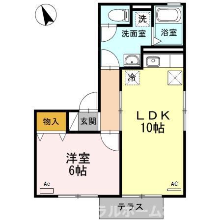 ヴィラージュルピナB(1LDK/1階)の間取り写真