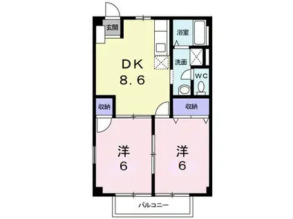 パルシオ柴田(2DK/2階)の間取り写真