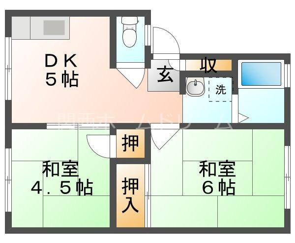 ハイツ千鶴1(2DK/1階)の間取り写真