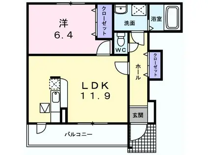 メーア ブリーゼ(1LDK/1階)の間取り写真