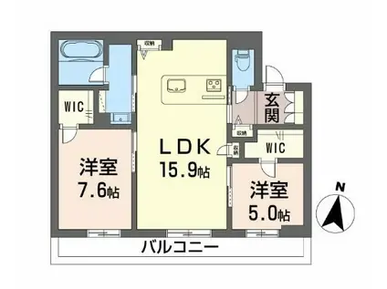 シャーメゾン春日町(2LDK/2階)の間取り写真