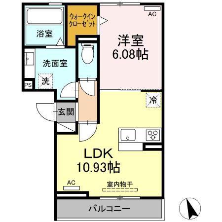 クラウンA&H(1LDK/3階)の間取り写真