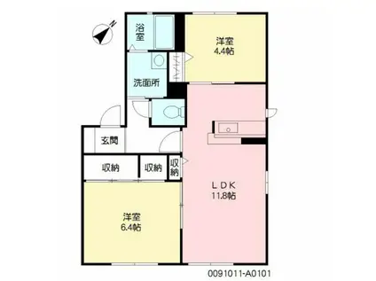 ウェールス中吉田 A棟(2LDK/1階)の間取り写真