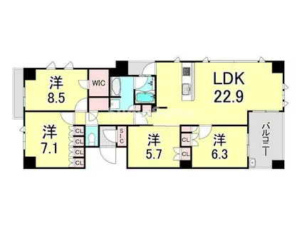 パークシュロス芦屋(4LDK/3階)の間取り写真