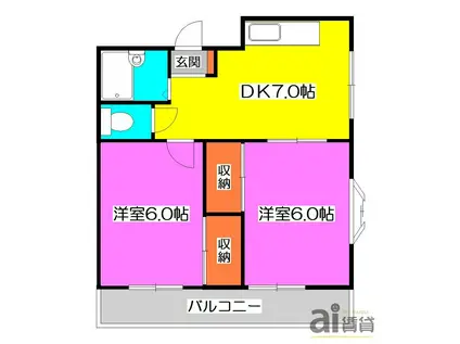 イーストハイム(2DK/2階)の間取り写真