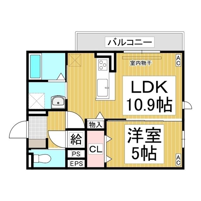 トリシア東和田 W棟(1LDK/2階)の間取り写真