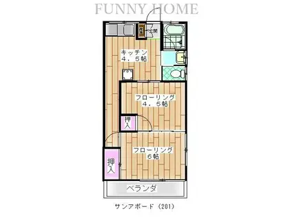 サンアボード(2DK/2階)の間取り写真